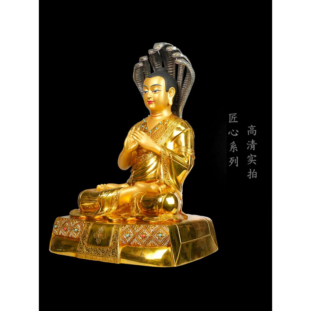 尼泊尔工艺精工黄铜鎏金龙树菩萨纯铜手工錾刻供奉佛像摆件36cm