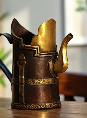 尼泊尔手工加厚铜制壶酥油茶壶分酒器青稞酒壶家用民族装饰摆件