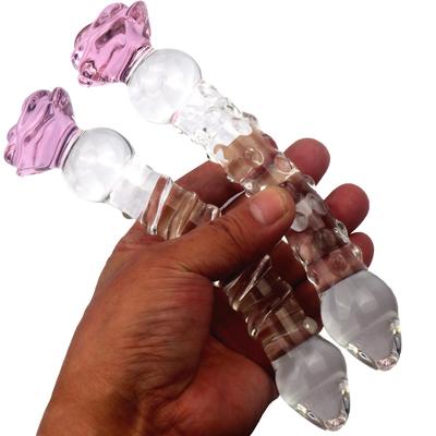 粉红玫瑰花透明玻璃按摩棒拉珠耐高温穴位按压抚慰器具小号玩具玻
