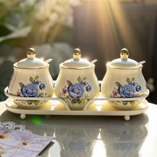 家用厨房调味罐陶瓷调料盒调味罐盐罐味精调料盒撒料罐厨房置物架