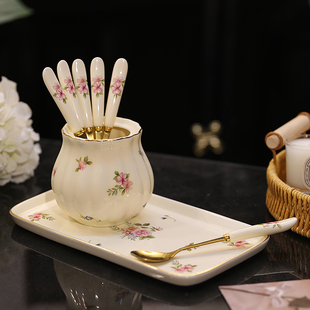 水果小叉子甜品叉勺水果盘带叉子家用水果叉收纳罐水果盘客厅家用