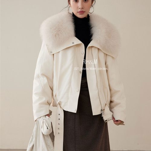 .M十三行极简巨好毛领派克服保暖90白鸭绒狐狸毛大翻领羽绒服