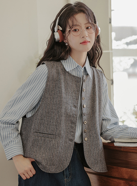 复古无袖叠穿马甲女装早秋季2025新款灰色气质高级感马夹休闲上衣