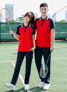 新款夏季初高中红色校服学生班服男女翻领短袖套装修身运动服团购