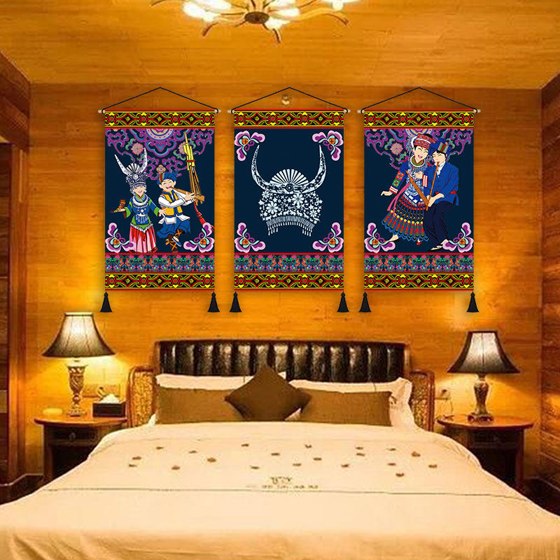 苗族文化布艺挂画少数民族风情人物民宿客栈卧室走廊墙壁装饰画