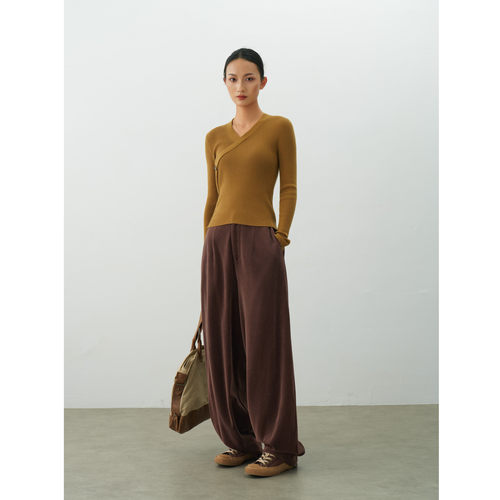 秋冬新中式极简高腰垂感马蹄裤