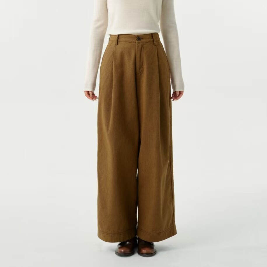 专柜2025新款咖啡色阔腿裤女冬