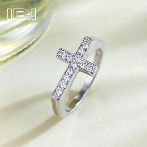 通体纯银S925高碳钻十字架戒指女