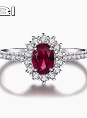 一克拉培育高碳钻鸽血红戒指s925纯银满钻镶嵌彩宝指环气质礼物
