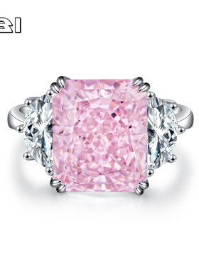 10克拉冰花切培育高碳钻戒指s925纯银鸽子蛋高级感夸张粉钻饰品