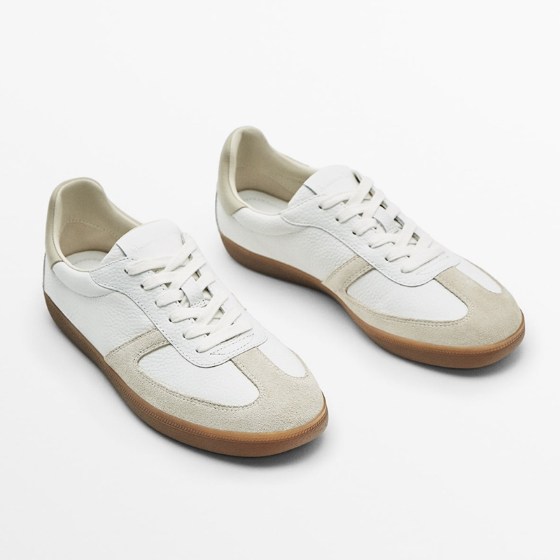 情侣款拼接真皮运动鞋平底德训鞋