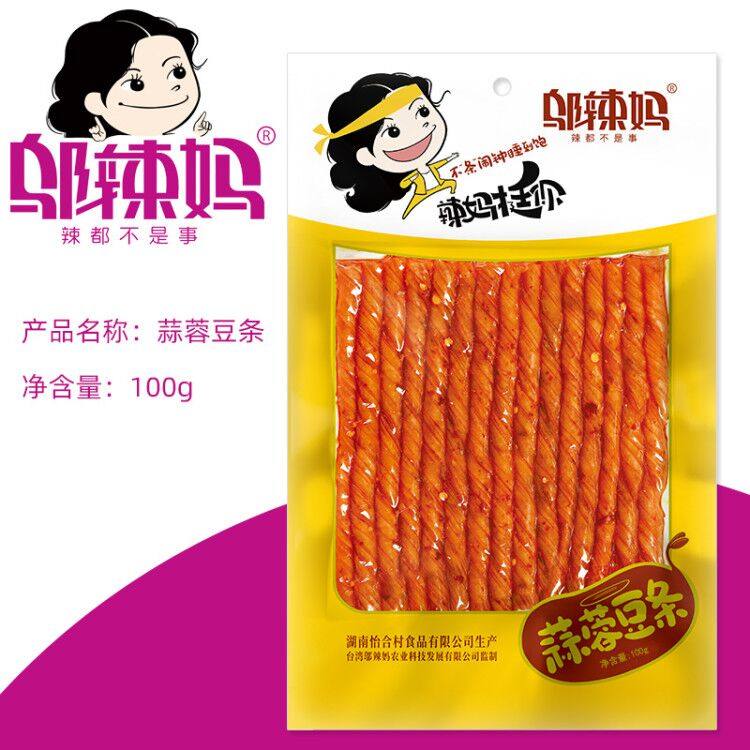 邬辣妈辣条蒜蓉豆条100g素牛筋香辣豆腐干麻辣条休闲零食湖南特产