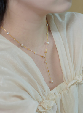 如帆小众轻奢高级感双色珍珠项链气质满天星y字锁骨链925银50766