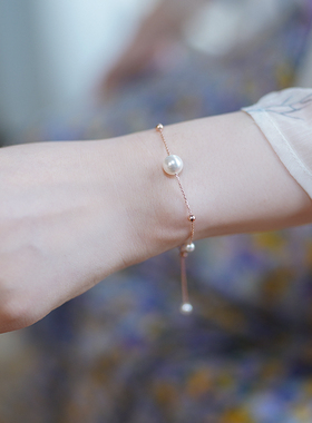 如帆小众简约气质珍珠金珠玫瑰金手链925纯银通勤百搭手串504109