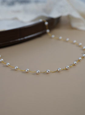 如帆小众设计感三十颗小珍珠项链925纯银满天星锁骨链通勤女40982