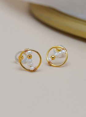 如帆小众简约气质迷你珍珠微笑耳钉925纯银养耳洞淑女耳环潮50715