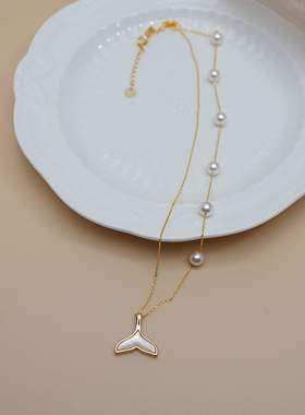 如帆小众设计感时尚通勤鱼尾珍珠长项链925纯银优雅锁骨链女50716