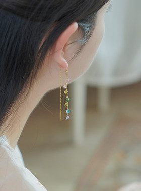 如帆小众设计多巴胺彩色锆石流苏耳线925纯银甜美少女耳环503102