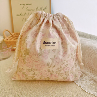 韩系厚棉布小碎花束口袋居家抽绳袋布袋内裤防尘幼儿园分类收纳袋