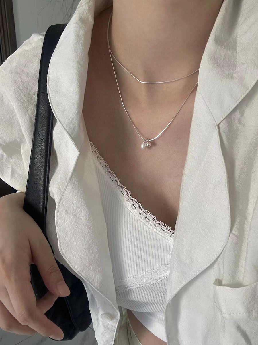 向内观己～小众高级单颗质感珍珠项链女锁骨链双层蛇骨链轻奢叠戴