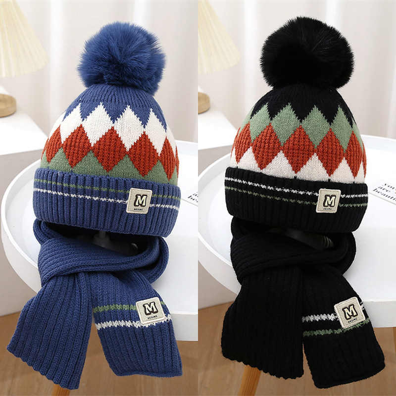 儿童帽子围巾两件套保暖加绒男童女童毛线套头帽围脖中大童小孩帽,童装/婴儿装/亲子装,帽子,淘宝优惠券,粉丝福利购,淘宝优惠卷