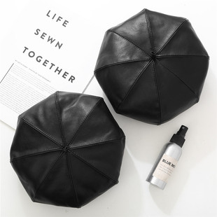 百搭皮帽鸭舌贝雷帽 秋冬时尚 pu皮质八角帽子女秋季 英伦潮日系韩版