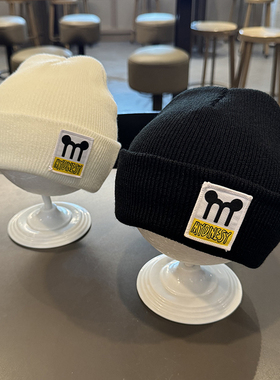 ins韩版简约字母P标婴儿针织毛线套头帽秋冬小宝宝帽子保暖瓜皮帽