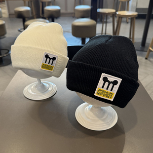 ins韩版 简约字母P标婴儿针织毛线套头帽秋冬小宝宝帽子保暖瓜皮帽