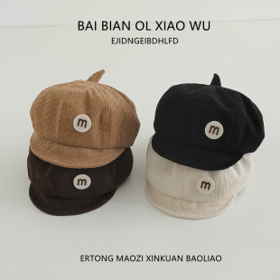 儿童帽子秋冬季保暖防风鸭舌贝雷帽男女宝宝韩系潮流八角画家帽春