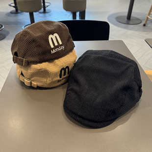 新款儿童帽子女童秋冬季鸭舌帽男宝宝帅气前进帽反戴灯芯绒贝雷帽