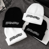 韩版 秋冬季 毛线帽男ins复古刺绣字母嘻哈保暖针织帽子女潮牌冷帽