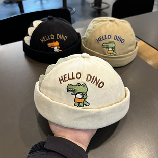 婴儿帽子春秋超萌卡通恐龙地主帽春季薄款男童宝宝纯棉百搭瓜皮帽