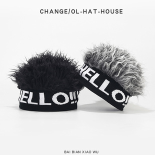 帽子男短发假发帽子一体时尚 网红无檐街头流氓帽瓜皮地主帽 秋冬款