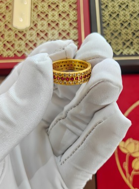 古法金包银红宝石满钻和合戒指