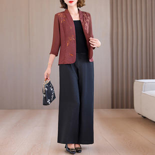 香云纱2025早秋新款 真丝短外套气质小西装 休闲阔腿裤 两件套女 套装