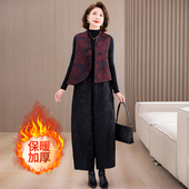 时尚 休闲百搭花苞夹棉加厚阔腿裤 洋气马甲两件套 套装 欧洲站秋冬季