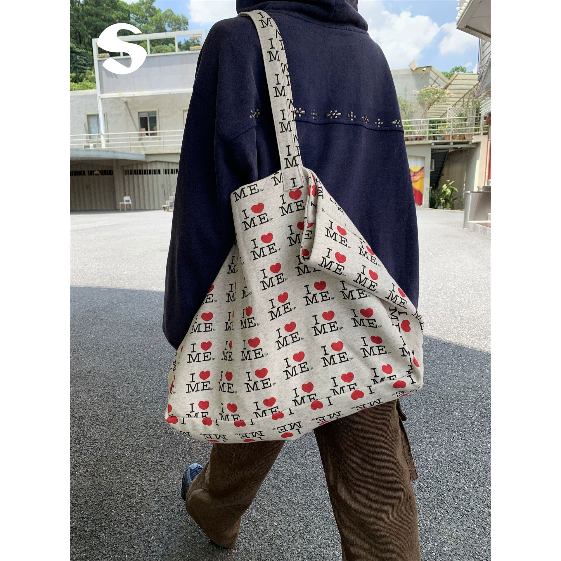 采晨自制新款韩系字母爱心大容量帆布包女慵懒松弛单肩腋下托特包,箱包皮具/热销女包/男包,通用款女包,淘宝优惠券,粉丝福利购,淘宝优惠卷