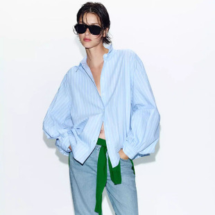 新款 2126845 女装 条纹休闲衬衫 429 休闲翻领泡泡长袖 ZA 2026春季