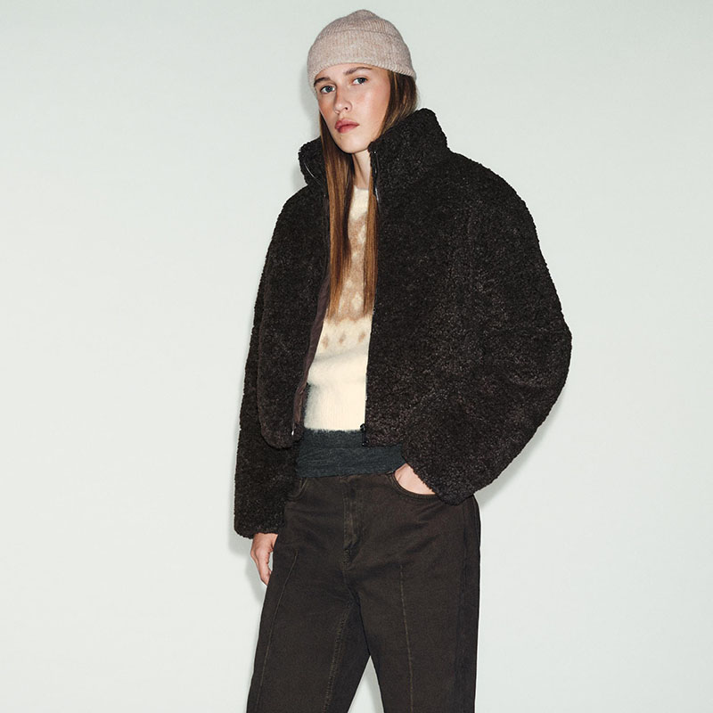 ZA 2025冬季新款女装百搭保暖羊羔绒棉服厚夹克外套 6318227 700