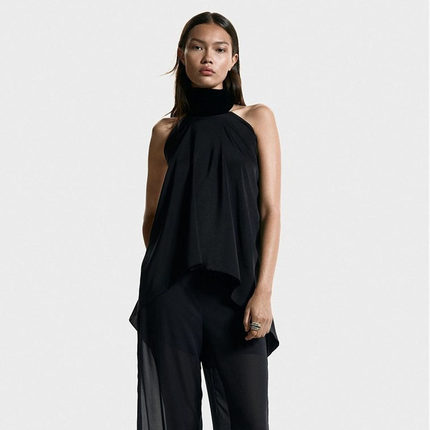 ZA 2025冬季新款女装时尚气质无袖显瘦围巾领挂脖上衣 1319911