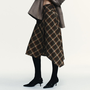 新款 6929519 女装 百搭中腰不对称格子迷笛裙 507 时尚 ZA 2025冬季