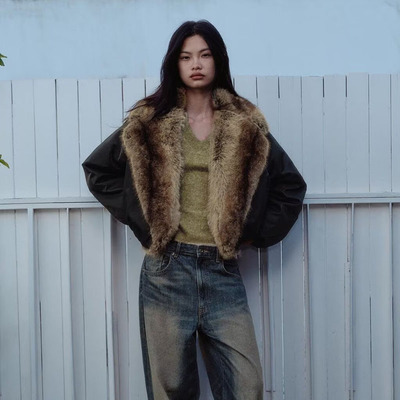 ZA 2025冬季新款女装休闲短款时尚宽松带毛领夹克外套 4369256
