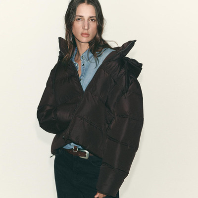 ZA 2025冬季新款女装保暖短款棉服风帽厚夹克外套 3046227 700