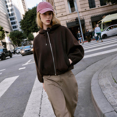 ZA 2026春季新款女装软质连帽宽松飞行员夹克外套 3046100 802