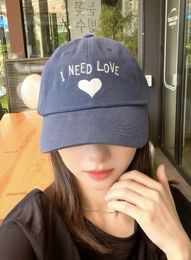 韩版 LOVE爱心刺绣棒球帽女软顶百搭鸭舌帽复古休闲情侣遮阳帽子