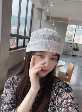 韩国东大门2026春夏季新款蕾丝花朵包头帽女高级感薄款堆堆帽子潮