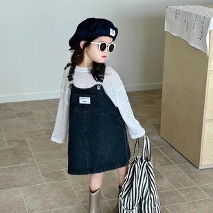 女童牛仔背带裙春装2025新款韩系时髦中小童连衣裙套装女宝宝裙子