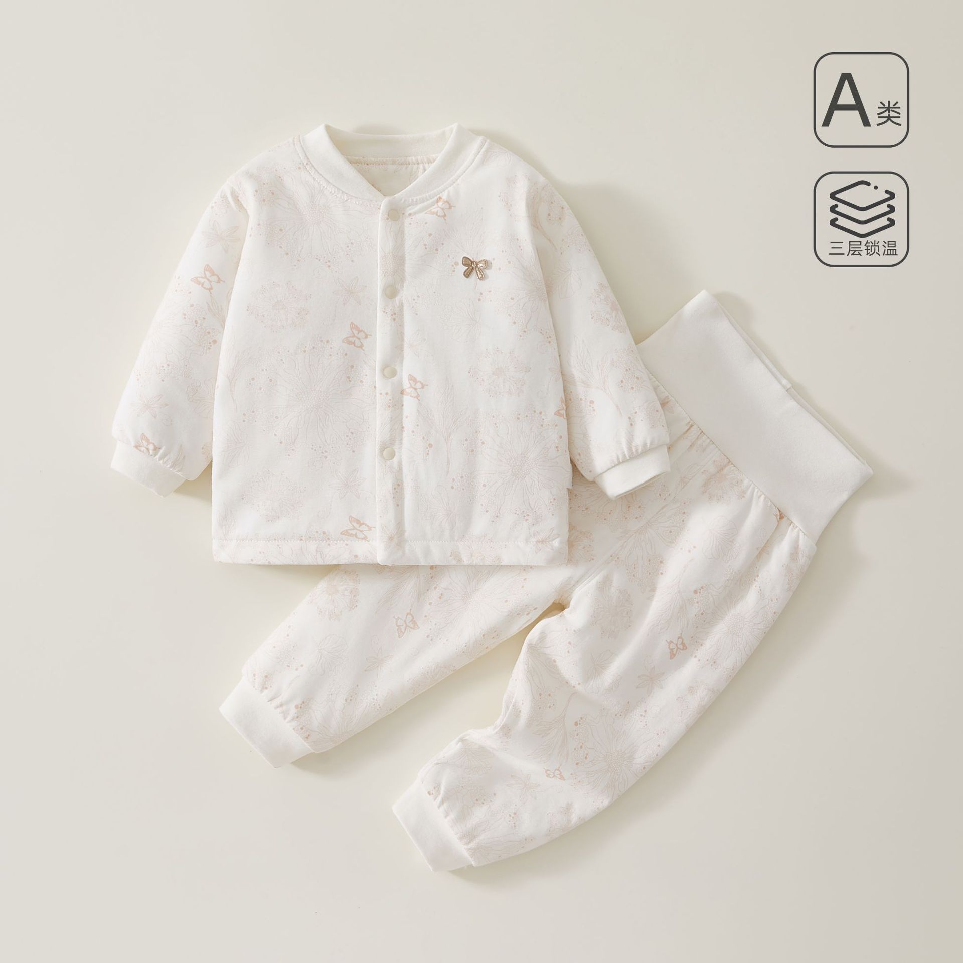 婴儿衣服纯棉A类高腰护肚套装秋冬季薄棉宝宝夹棉婴幼儿衣服睡衣