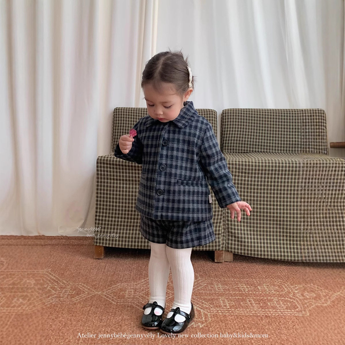 jennybebe秋冬新款女童加绒套装儿童时髦格子西装外套短裤两件套,童装/婴儿装/亲子装,儿童运动套装,淘宝优惠券,粉丝福利购,淘宝优惠卷