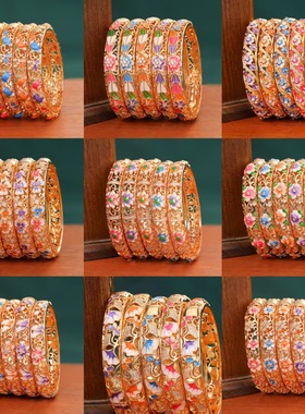 威德妮 景泰蓝珐琅滴油花朵高端手镯复古潮流气质高级感饰品批发